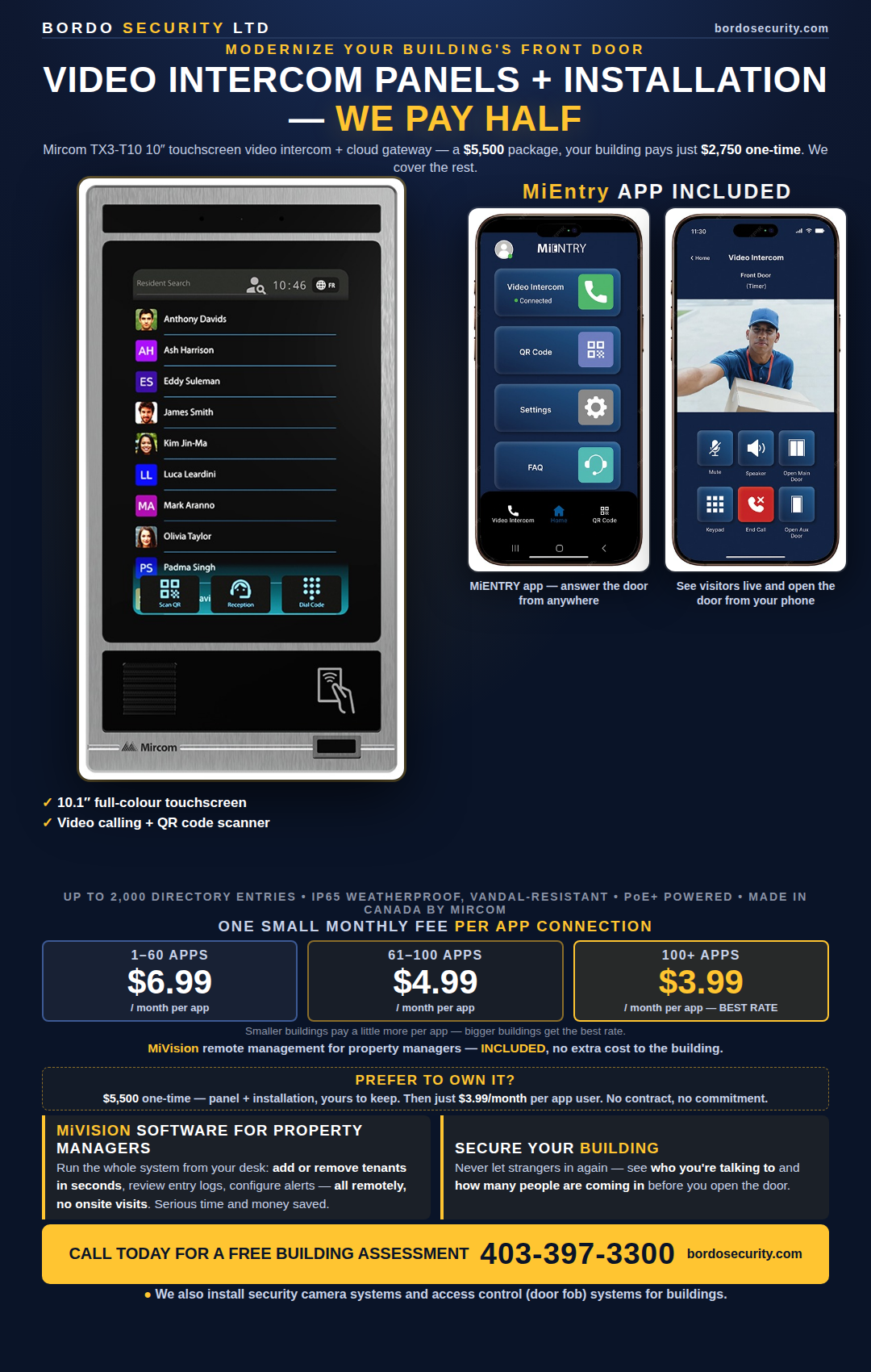 Bordo Security WE PAY HALF video intercom flyer