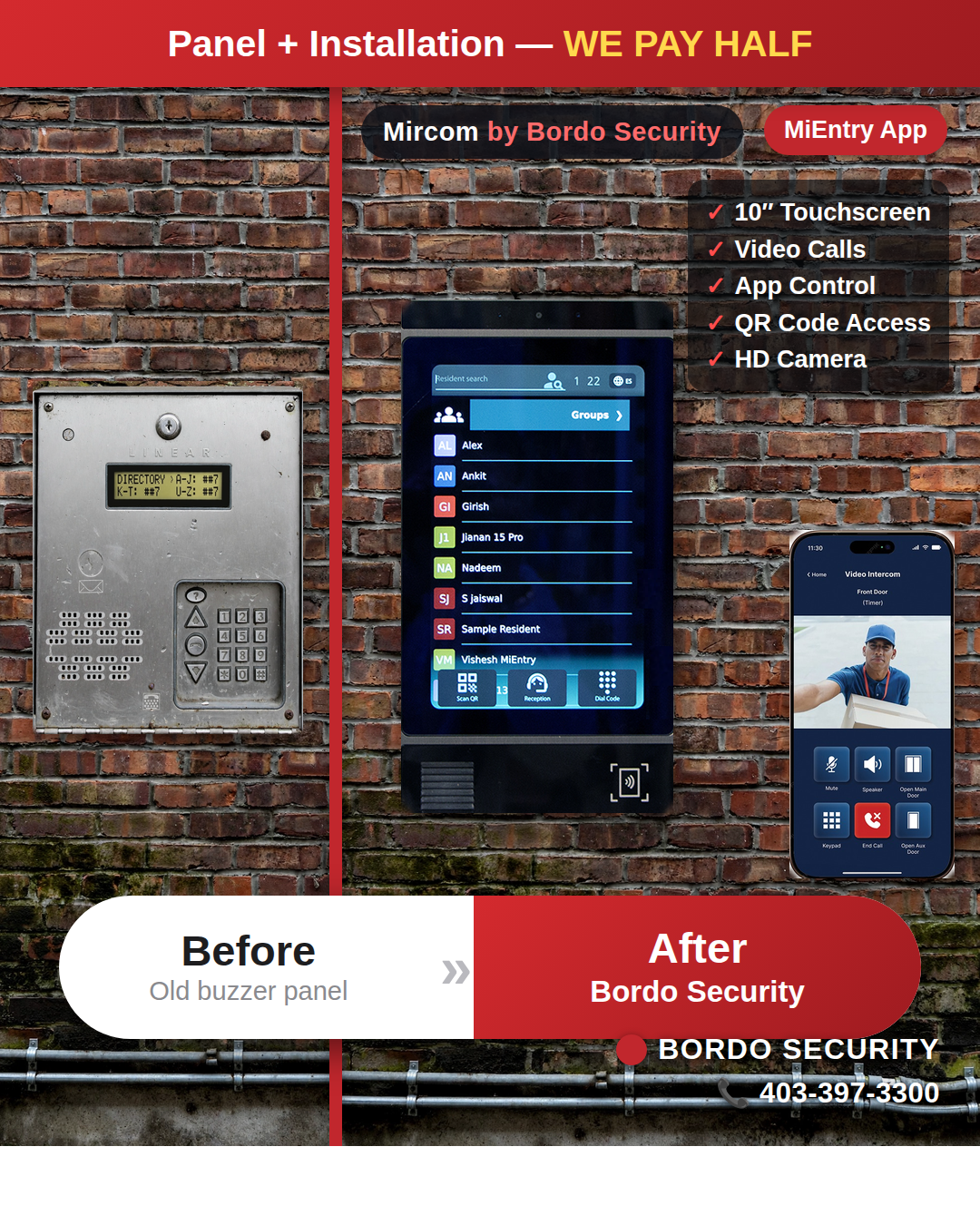 Mircom TX3-T10 video intercom — panel and installation, we pay half — Bordo Security